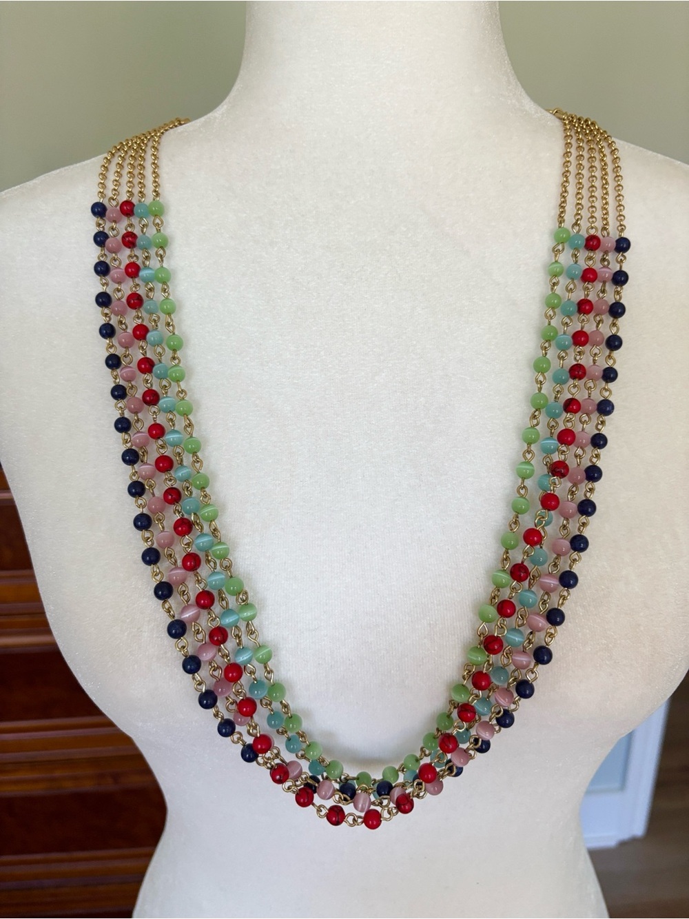 Talbots Gold Tone Multi Strand Beaded Necklace Modern Classic Coastal Grandma